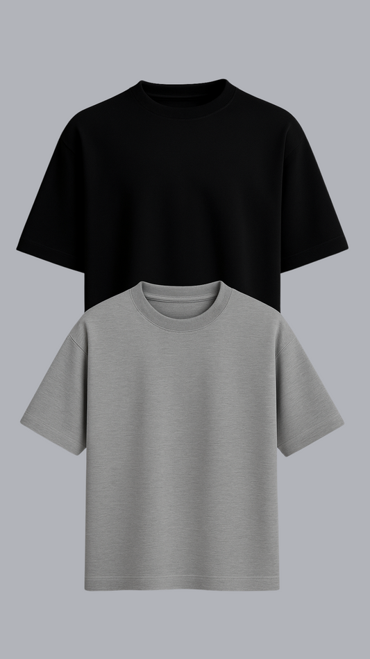 KIT 2 CAMISETAS OVERSIZED PRETA E CINZA MESCLA