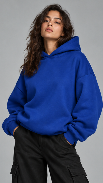 BLUSA DE MOLETOM FEMININA AZUL BIC COM TOUCA