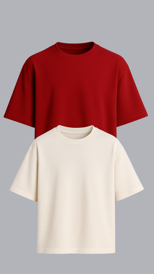KIT 2 CAMISETAS OVERSIZED VERMELHA E OFF WHITE