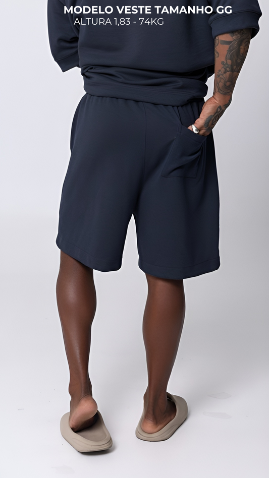 BERMUDA MOLETOM LISA AZUL NAVAL COM ELASTICO