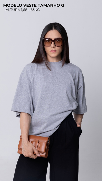 CAMISETA OVERSIZED FEMININA CINZA MESCLA