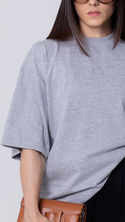 CAMISETA OVERSIZED FEMININA CINZA MESCLA
