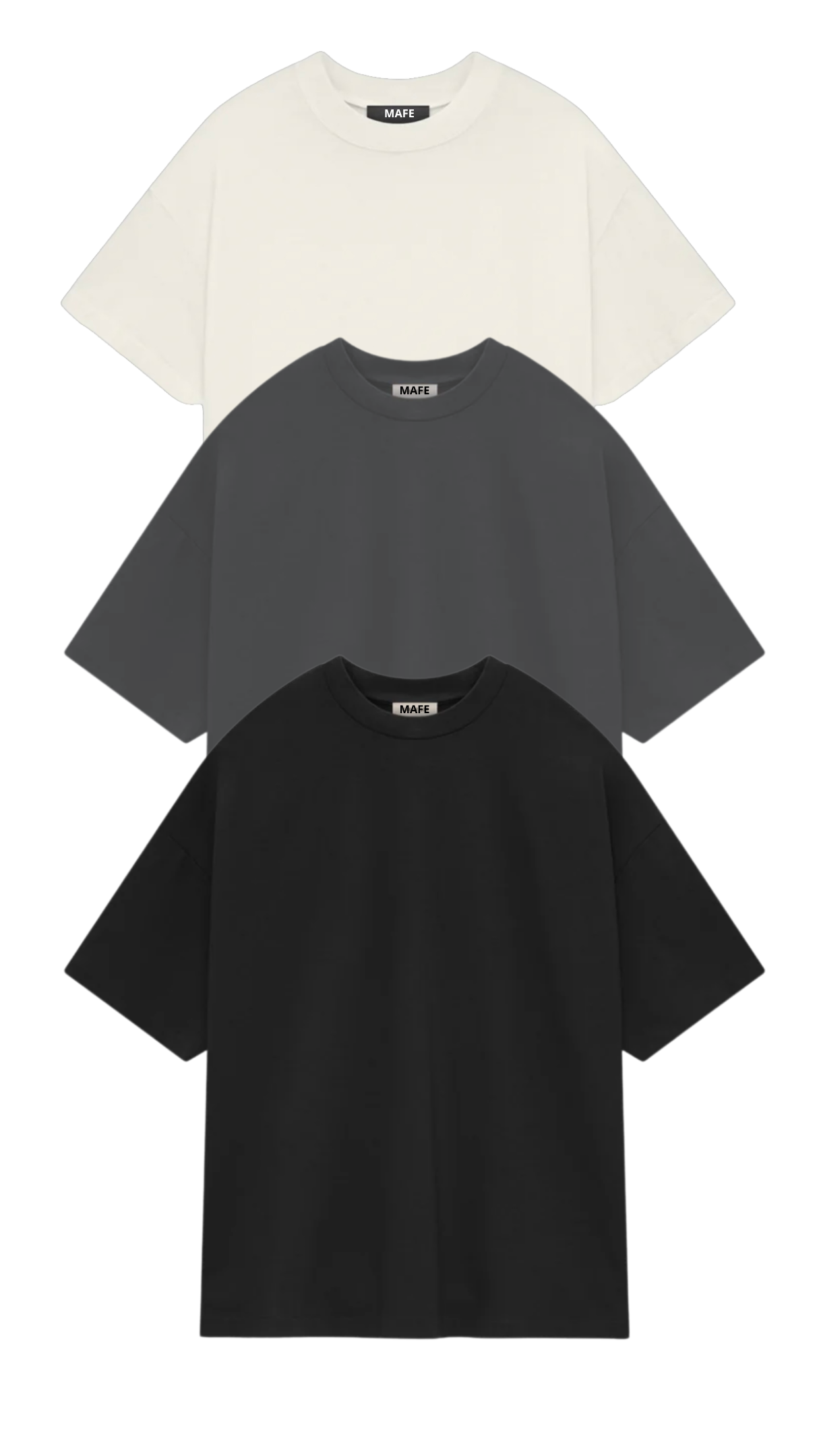 KIT 3 CAMISETAS  OVERSIZED  MASCULINAS OFF WHITE, CINZA ASFALTO E PRETA