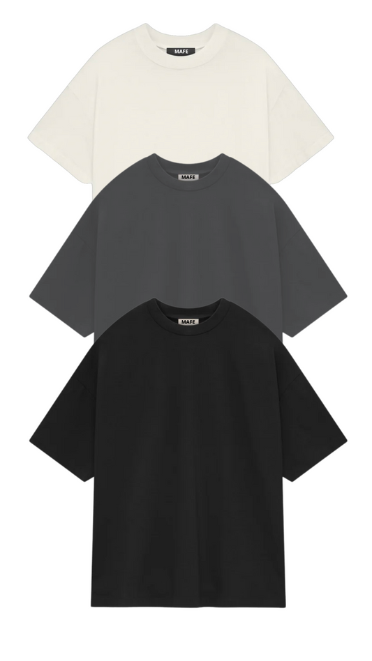 KIT 3 CAMISETAS  OVERSIZED  MASCULINAS OFF WHITE, CINZA ASFALTO E PRETA