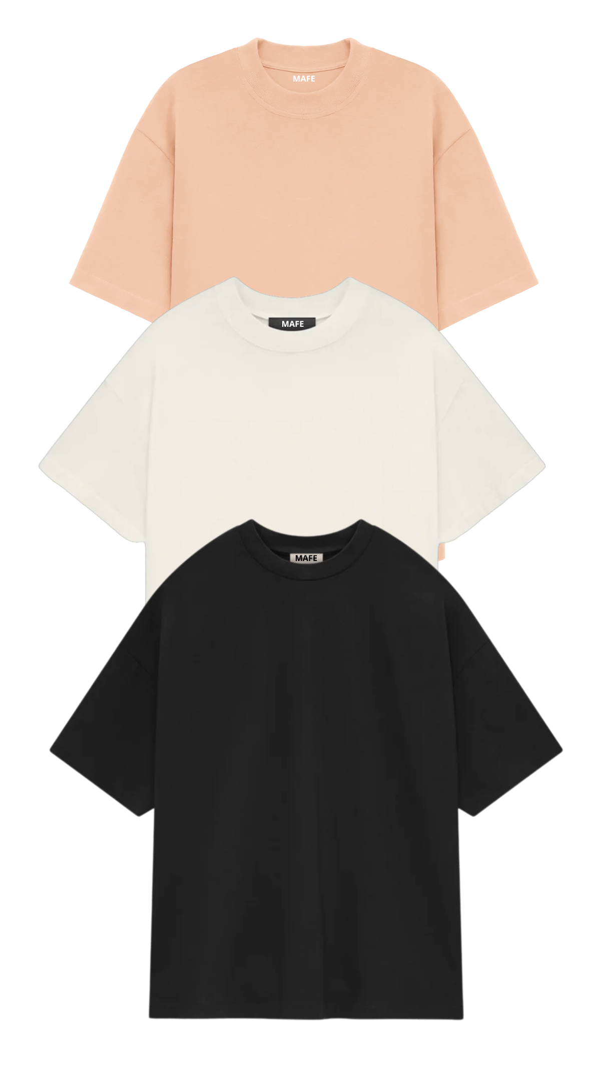 KIT 3 CAMISETAS  OVERSIZED  MASCULINAS VANILLA, OFF WHITE E PRETA