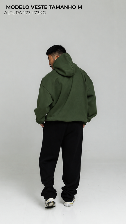 BLUSA DE MOLETOM VERDE AZEITONA COM TOUCA