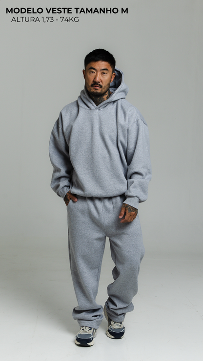 CONJUNTO DE MOLETOM CINZA MESCLA COM TOUCA