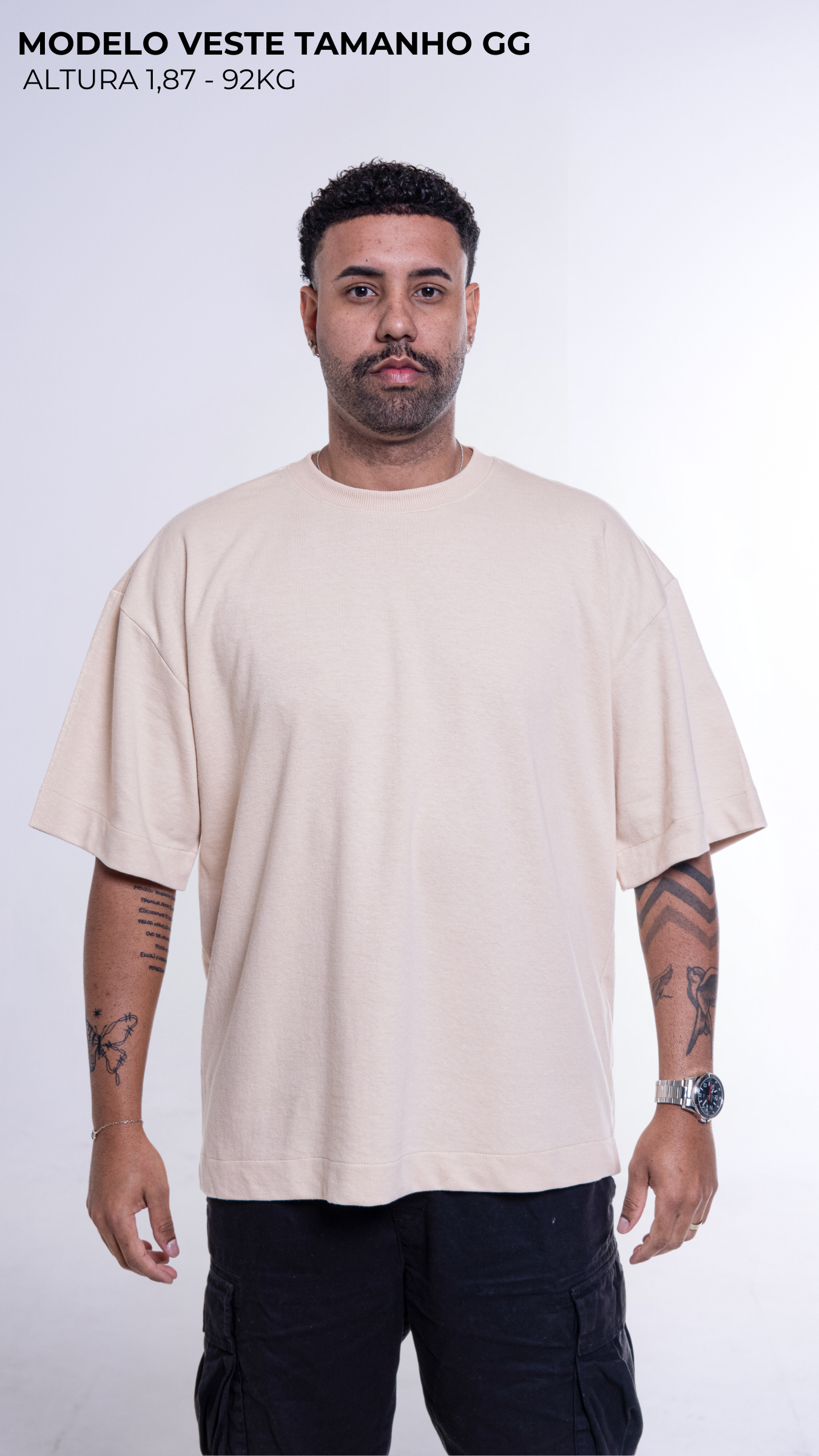 KIT 3 CAMISETAS  OVERSIZED  MASCULINAS VANILLA, OFF WHITE E PRETA