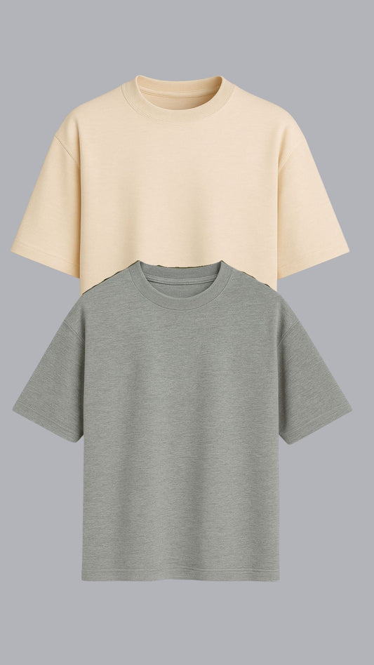 KIT 2 CAMISETAS OVERSIZED CINZA ELEFANTE E VANILLA
