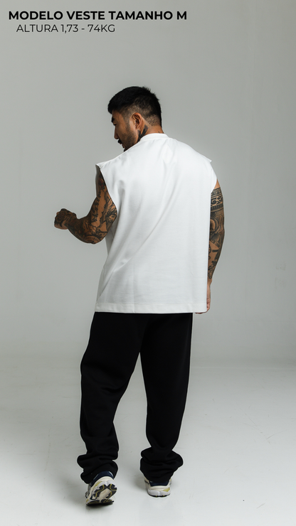CONJUNTO CALÇA PRETA E REGATA MACHÃO OFF WHITE