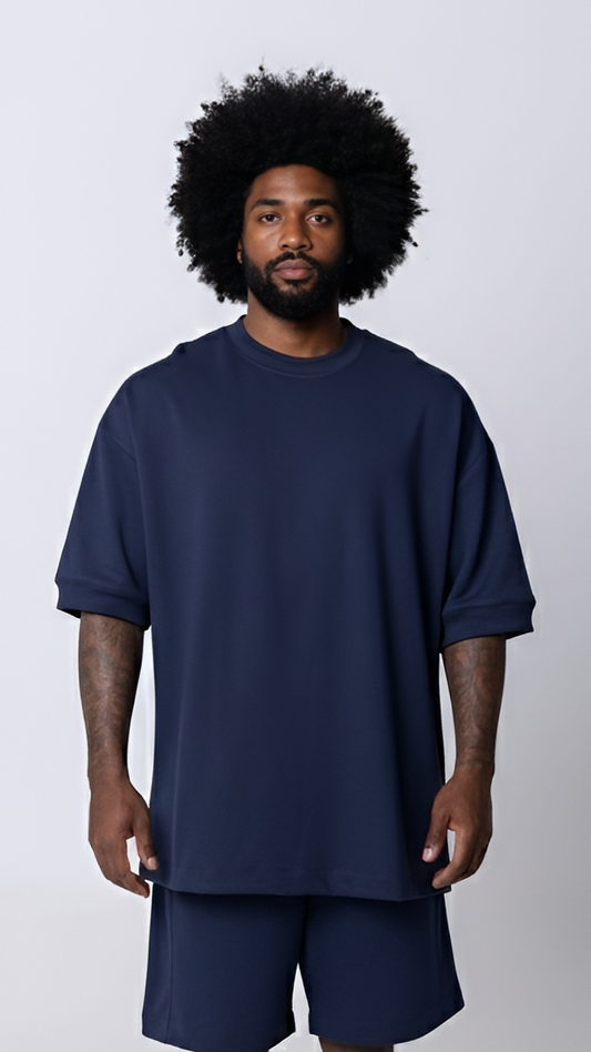 CAMISETA REGULAR FIT MOLETOM MANGA CURTA AZUL NAVAL