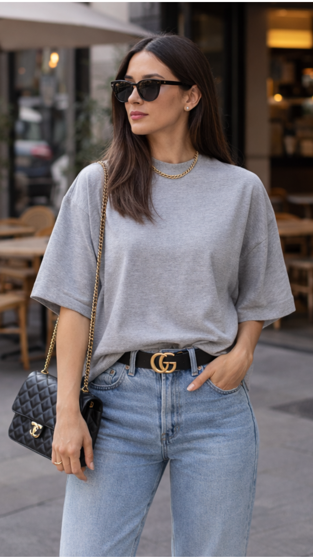 CAMISETA OVERSIZED FEMININA CINZA MESCLA