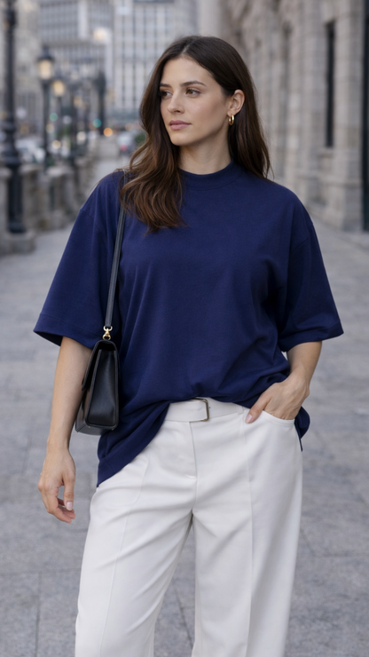 CAMISETA OVERSIZED FEMININA AZUL MARINHO