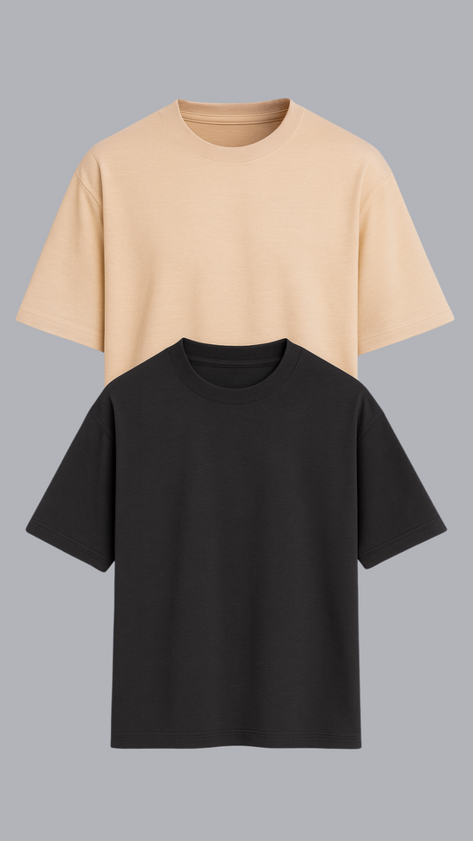 KIT 2 CAMISETAS OVERSIZED CINZA ASFALTO E VANILLA