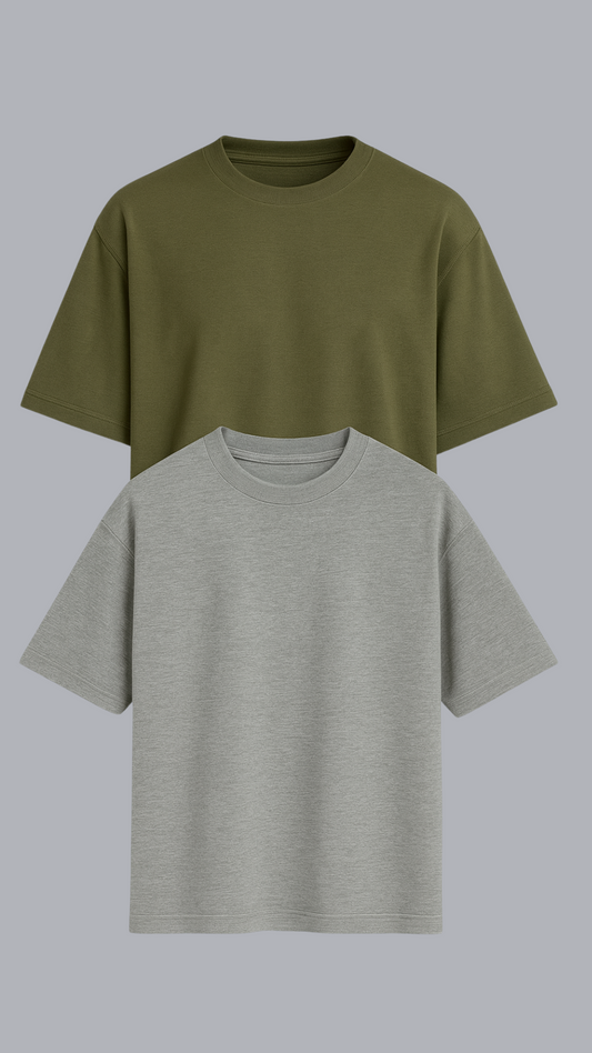 KIT 2 CAMISETAS OVERSIZED CINZA E VERDE