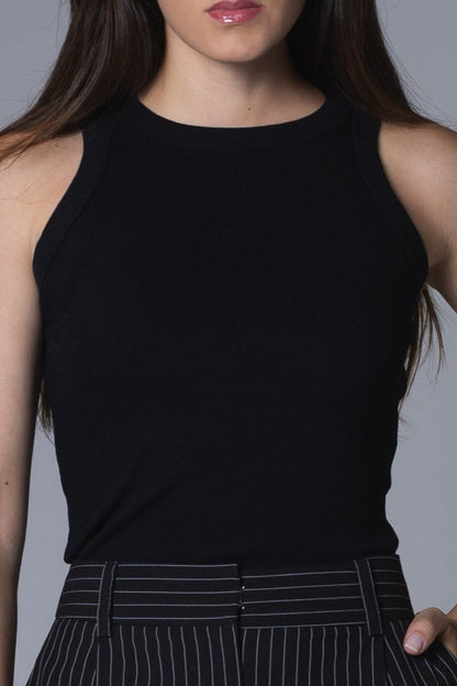 REGATA FEMININA CANELADA VISCOSE CASUAL PRETA