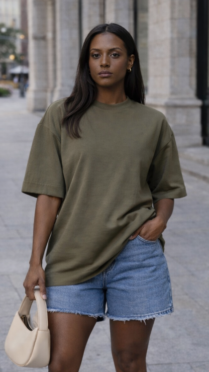CAMISETA OVERSIZED FEMININA VERDE AZEITONA
